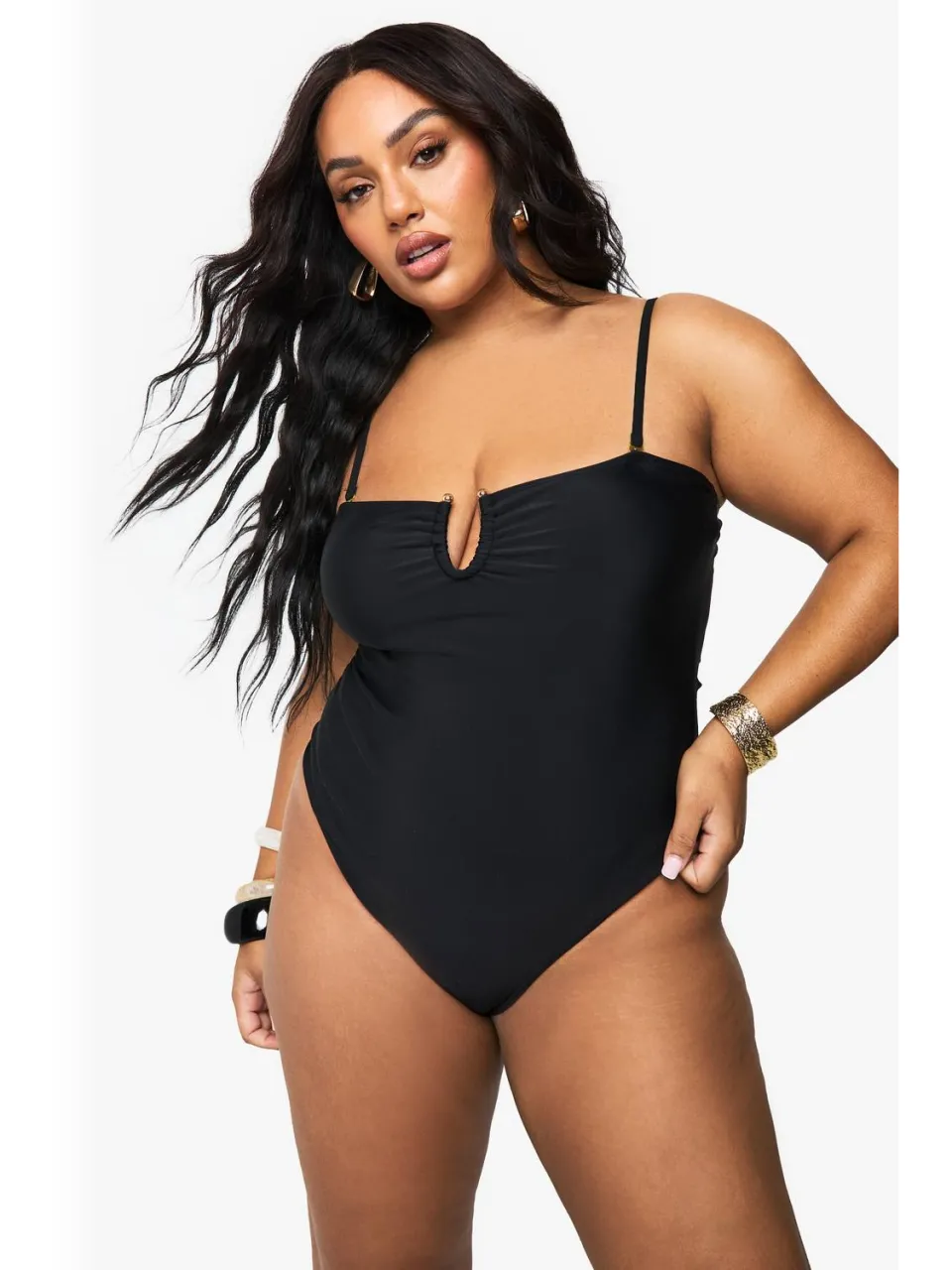 boohoo Dames Plus Tummy Control Cross Over Badpak zwart, foto 3