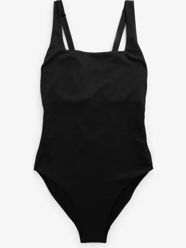 Next Dames - Buikcorrigerend DD+ badpak met beugel en vierkante hals - Zwart Black Textured