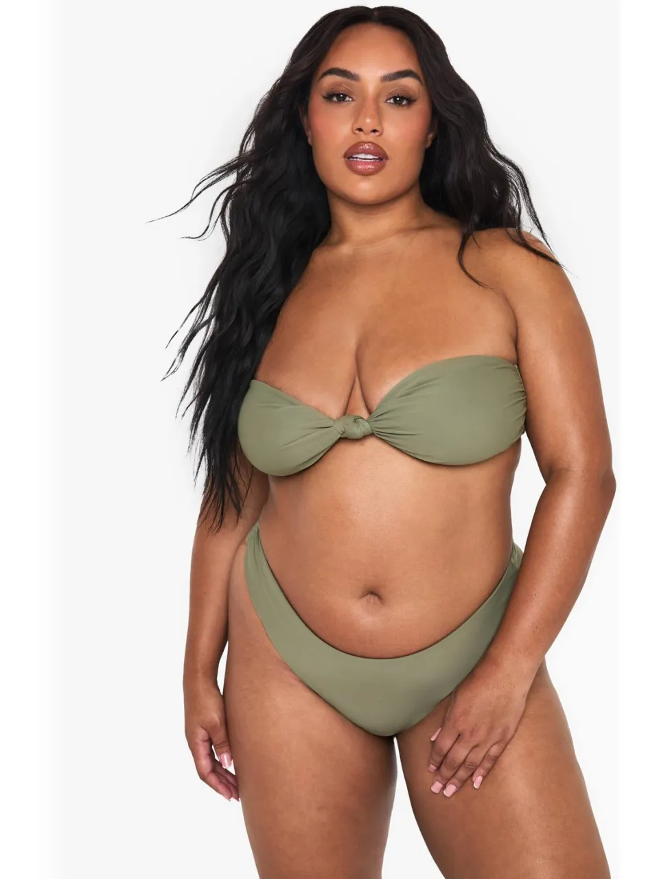 boohoo Dames Plus Swimwear Essentials Bandeau Bikini Top Kaki