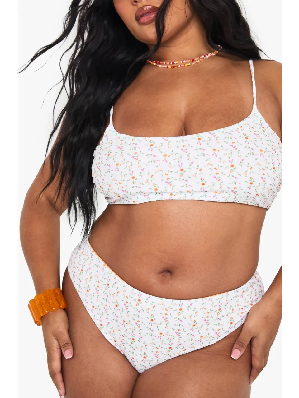 boohoo Dames Plus Omkeerbare Ditsy Floral Bikini-Broekjes met Zijstrik oranje, foto 4