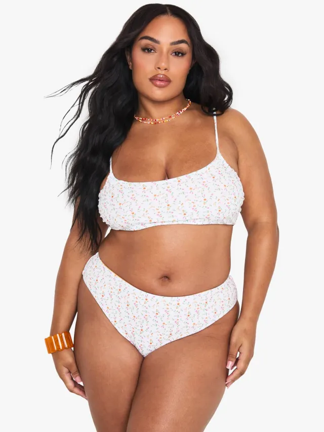 boohoo Dames Plus Omkeerbare Ditsy Floral Bikini-Broekjes met Zijstrik Oranje