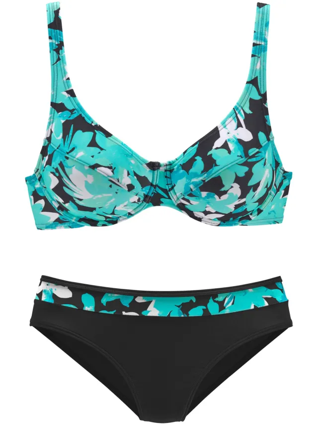 beugelbikini turquoise bloemenprint, foto 2