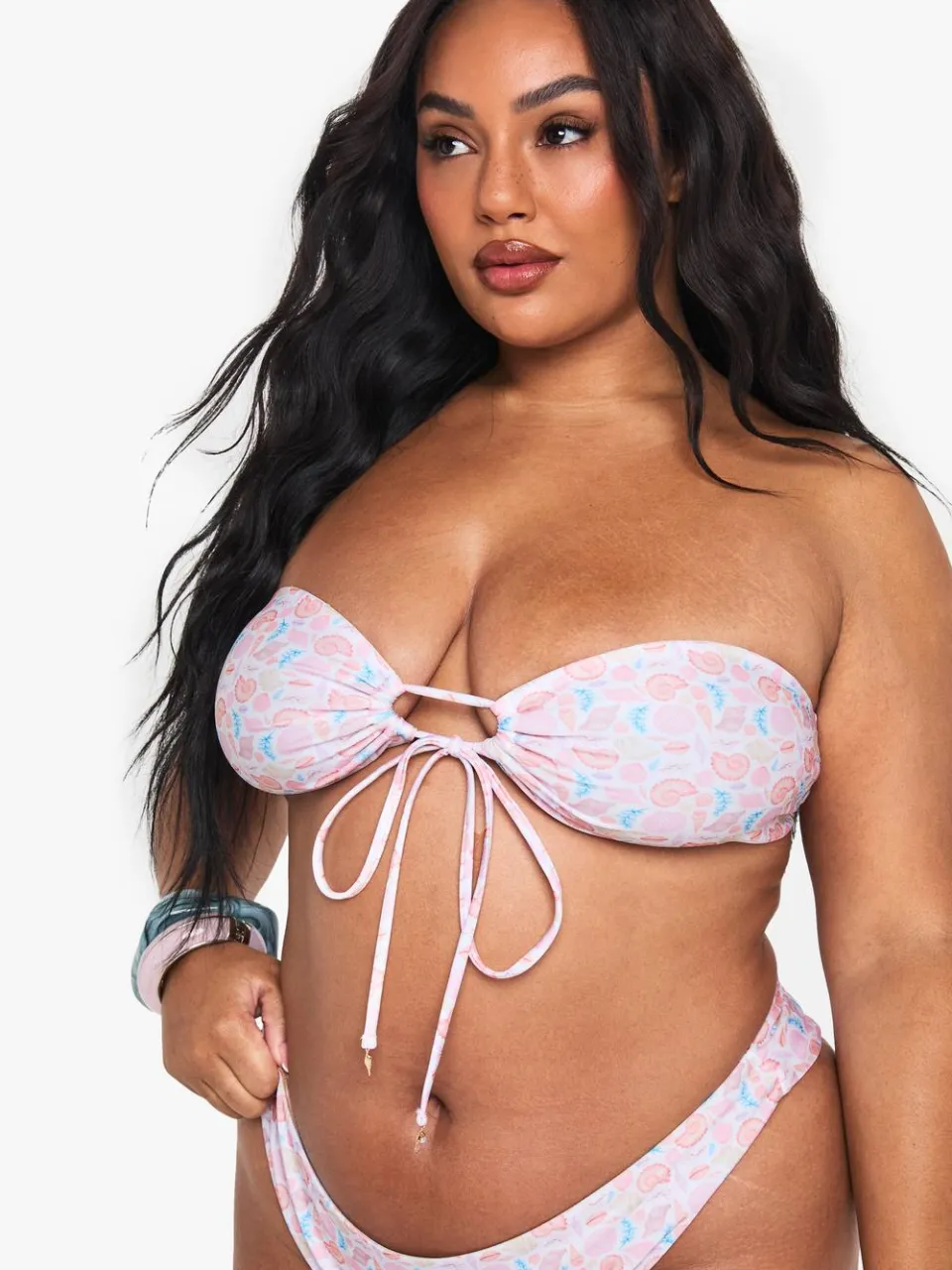 boohoo Dames Plus top met schelpprint-afwerking bandeautop violet, foto 4