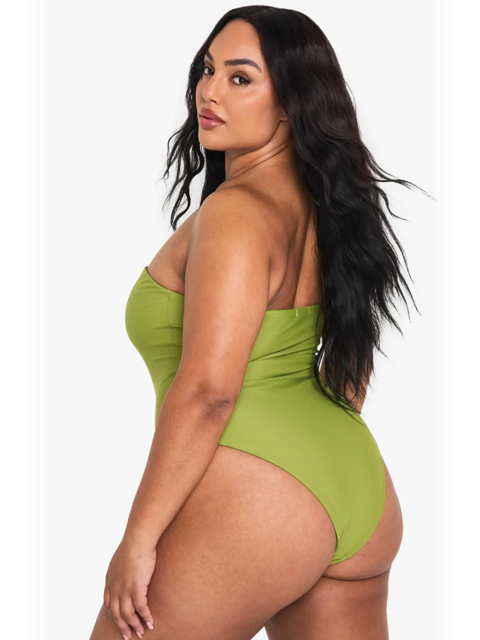 boohoo Dames Plus Bandeau Badpak olijf, foto 3