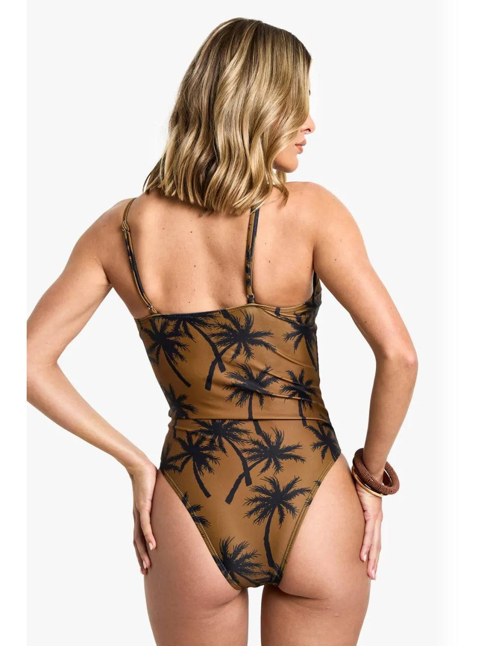 boohoo Dames Palm Tree Print Triangle Swimsuit kaki, foto 3
