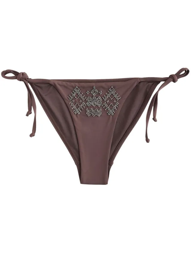 Next Dames - Bikinibroekje met strikjes aan de zijkant en versierd met kralen - Bruin Chocolate Brown