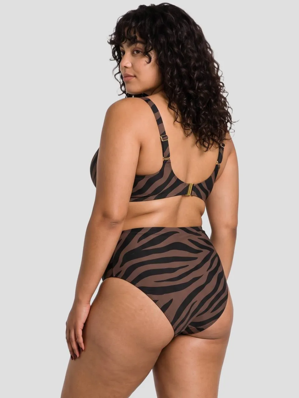 BEACHWAVE Curve high waist bikinibroekje met zebraprint - donkerbruin/zwart, foto 4