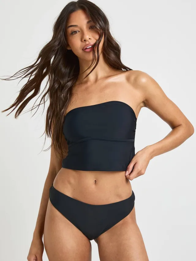 boohoo Dames Tankini Bikinitop En Hoge Pijp Bikinislip Zwart