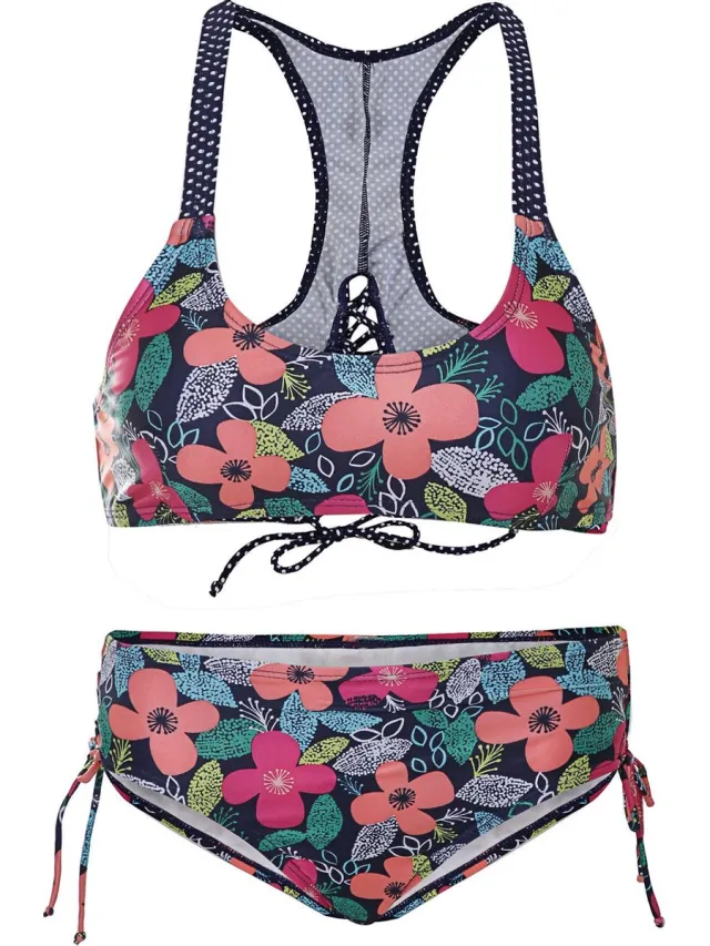 La V Bikini met gevlochten detail- Tropical flowers 152-158 Multi color