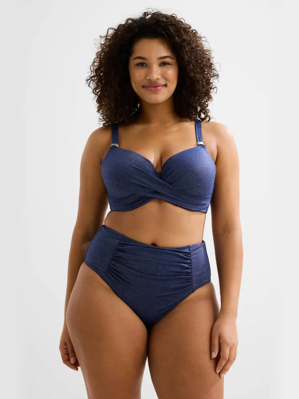 BEACHWAVE Curve high waist bikinibroekje met lurex donkerblauw