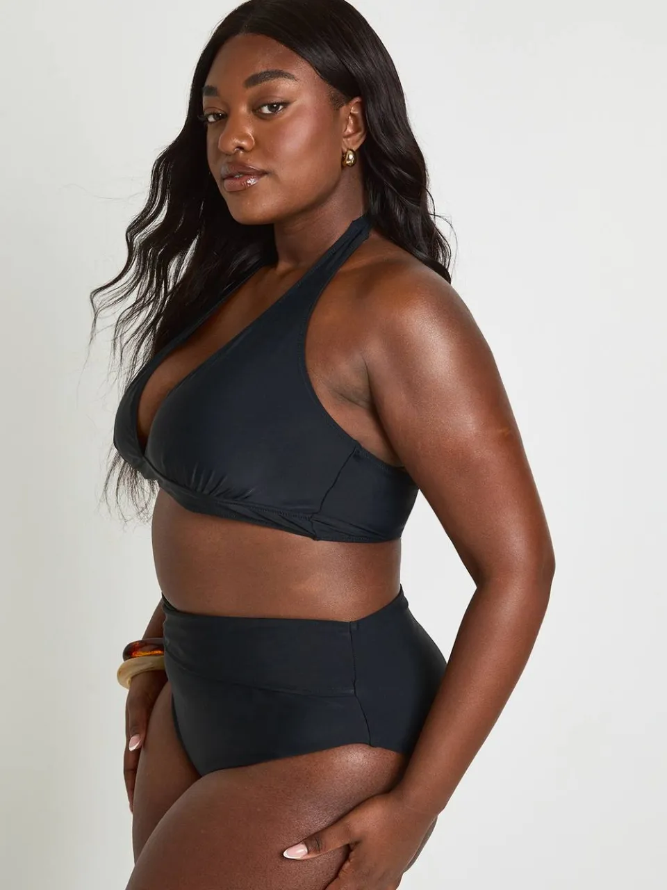 boohoo Dames Plus Buikcontrolerende Wikkel Taille Bikinibroekje zwart, foto 3