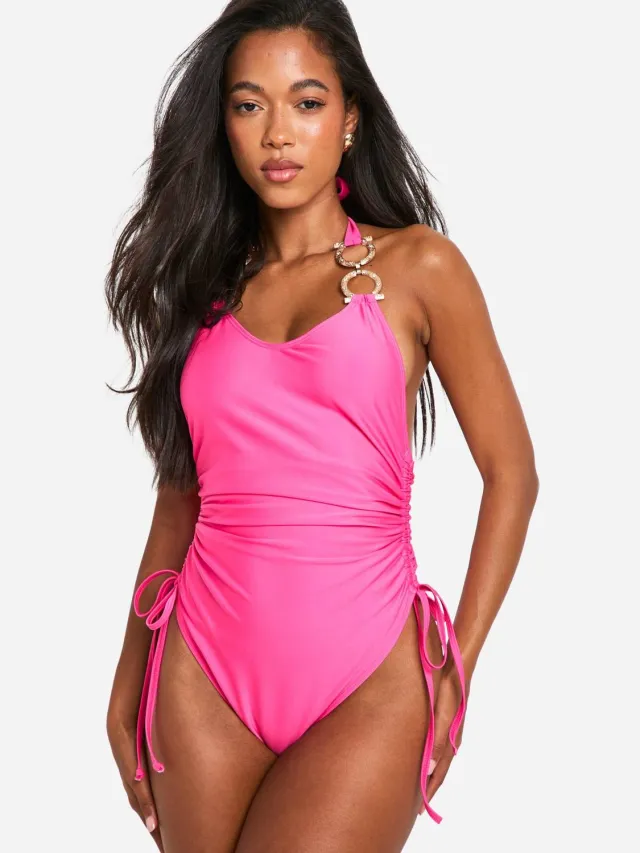 boohoo Dames Diamante Gold Trim Geruicht Badpak, foto 3