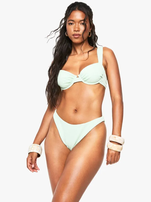 boohoo Dames Badkleding Essentials Gerimpelde Bikini Slip munt, foto 3