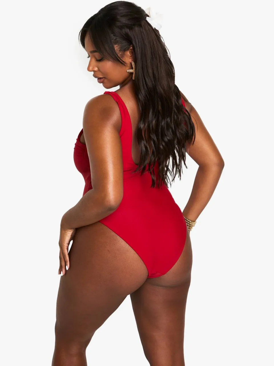 boohoo Dames Plus Swimwear Essentials Scoop Badpak rood, foto 2
