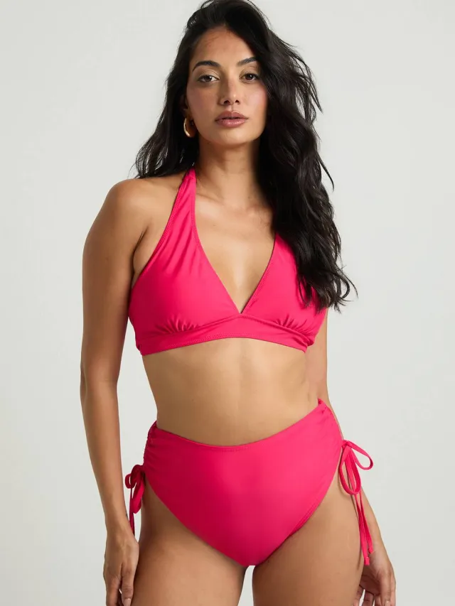 boohoo Dames Diep Uitgesneden Halter Bikinitop Felroze
