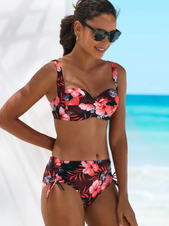Highwaist bikinibroekje olijf/oranje