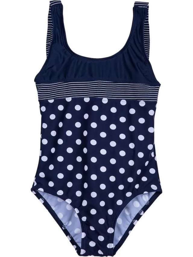 La V Badpak met Striksluiting - Navy stippen 116-122