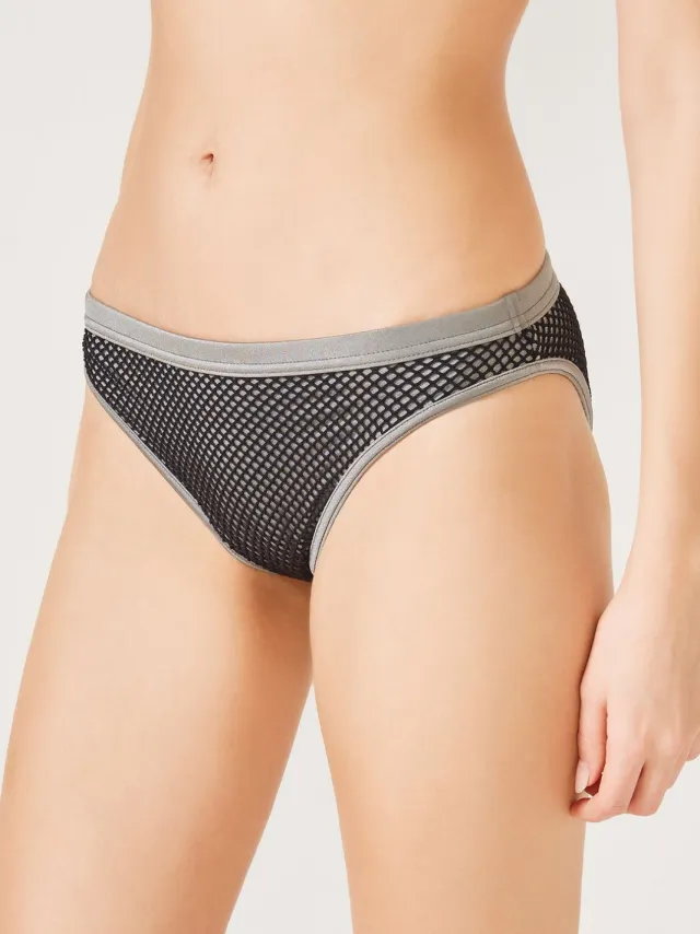 Penti Bikini-broekjes met micro-patroon en middelhoge taille Zwart