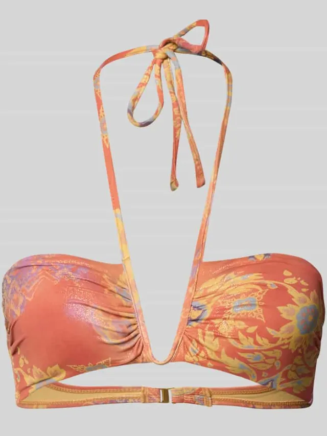 Lauren Ralph Lauren Bikinitop met halter model 'MEDALLION SHIMMER SHIRRED' Oranje