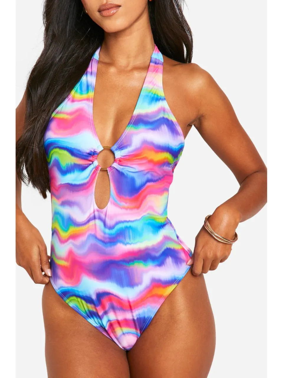 boohoo Dames Marmer O-ring Uitgesneden Badpak illusion blue, foto 4