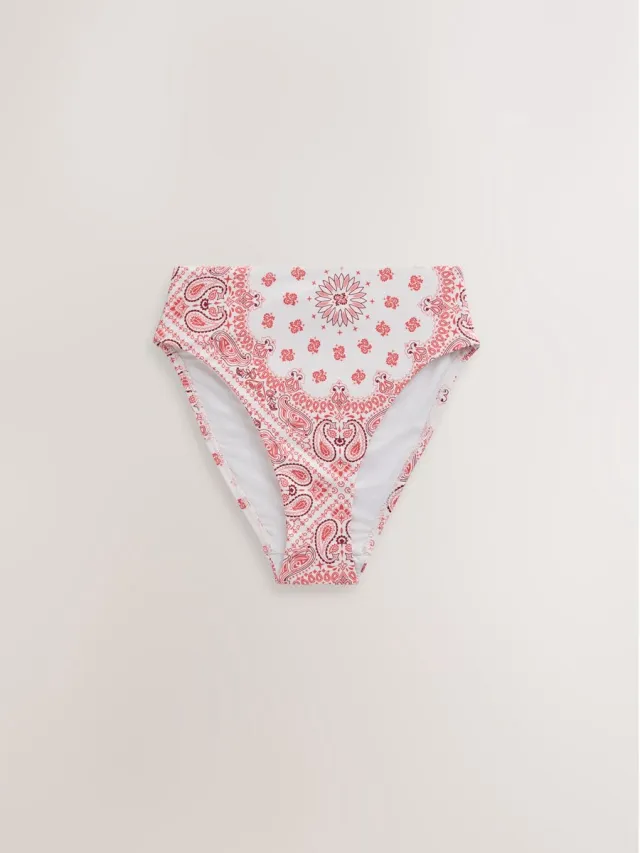 Next Dames - Bikinislip met hoge taille en riem - Crème Cream/Pink Paisley