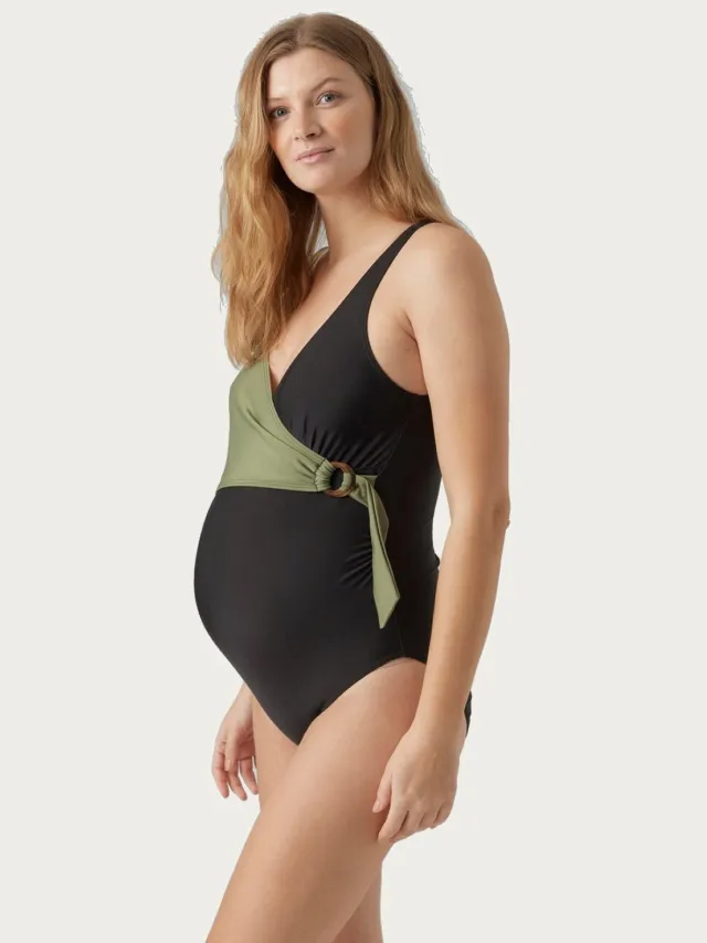 Mamalicious ZwangerschapsBadpak / PositieBadpak Belted Zwart Groen
