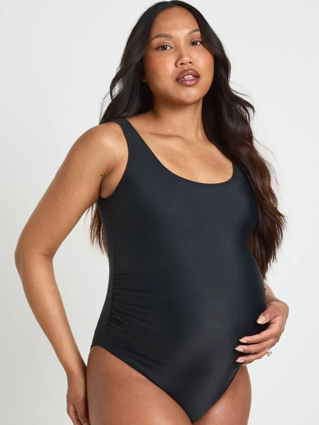 boohoo Dames Zwangerschaps Badpak Met Ronde Hals Zwart