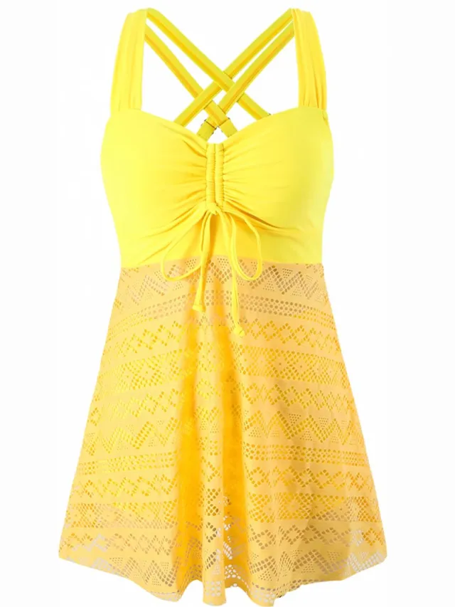 RedParrot Tankini Jurk met broekje - Badpak - Zwemkleding - Geel - Bikini - Zwemjurk
