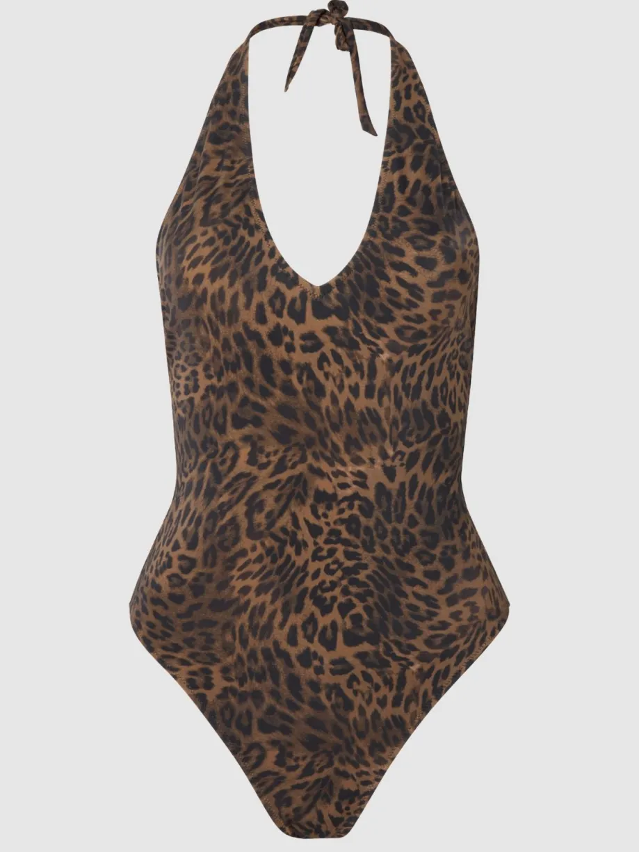 Understatement dames vegan Badpak Halterneck Donker Luipaard zwart, foto 2