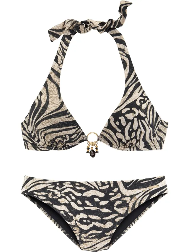 beugelbikini zwart beige geprint bruin geprint