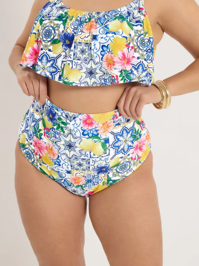 Yours Blauwe Mediterrane Tegel Bikinislip Met Superhoge Taille, foto 3