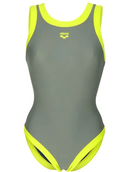 Arena Women's Bold Lines Swimsuit - Badpak, olijfgroen