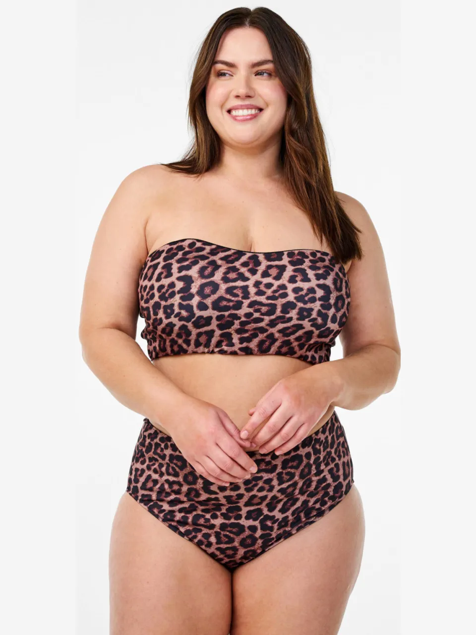 Zizzi CAANNE strapless bandeau bikinitop panterprint bruin, foto 4