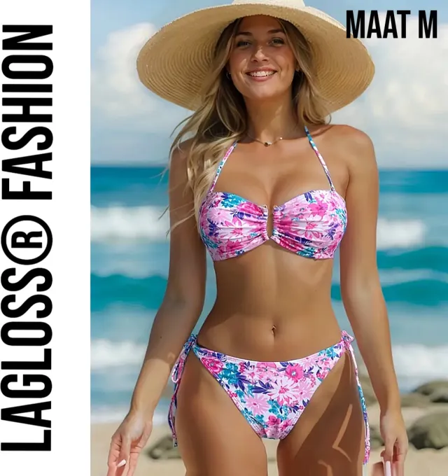 LaGloss 2-Delige Bikini Set Roze Bloemenprint - Stijlvolle & Comfortabele Badmode