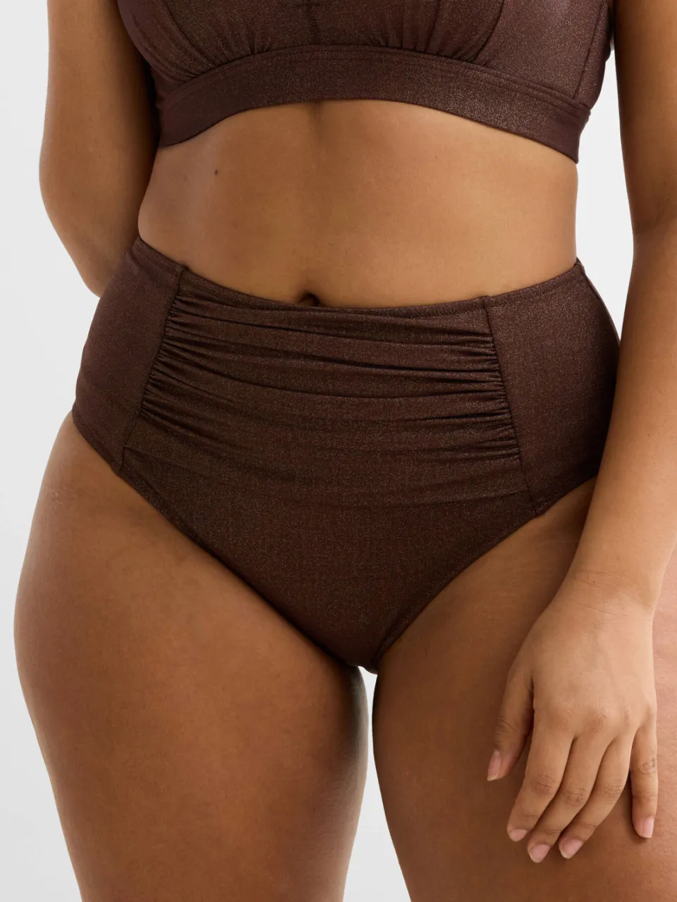 BEACHWAVE Curve high waist bikinibroekje met lurex donkerbruin, foto 5
