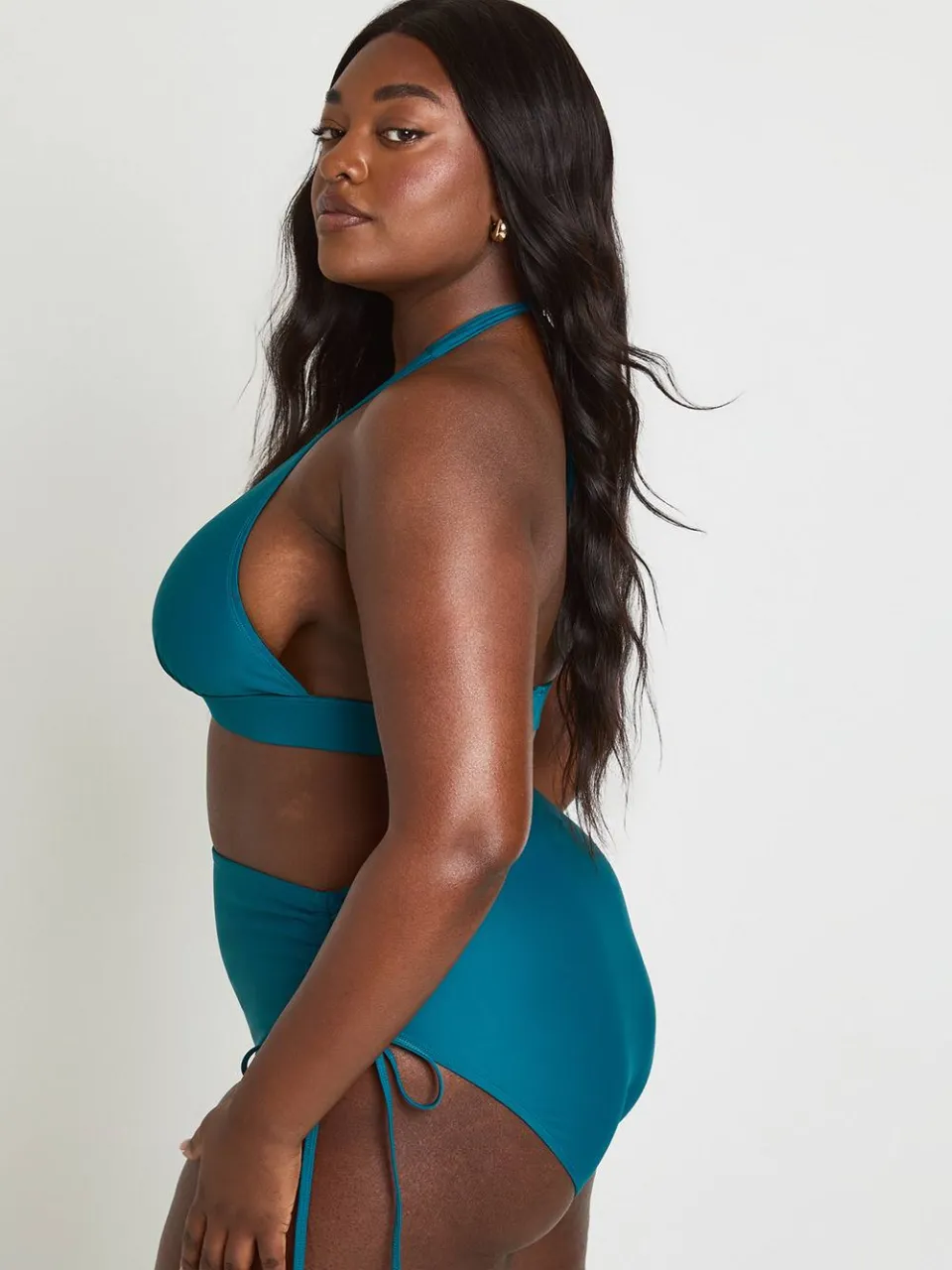 boohoo Dames Plus Buikcontrole Gerimpeld Hoge Taille Bikinibroekje groenblauw, foto 3