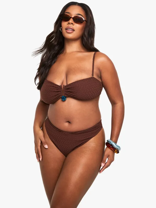 boohoo Dames Plus Crinkle Hoge Taille Slip Chocoladebruin