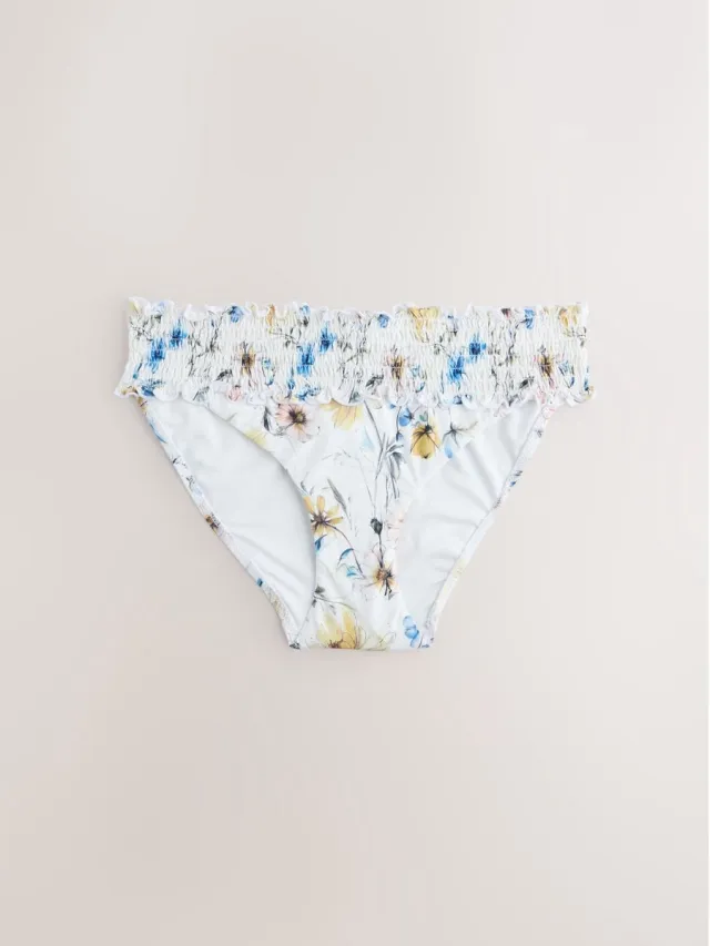 Next Dames - Gerimpelde bikinislip met hoge taille - Wit White Floral