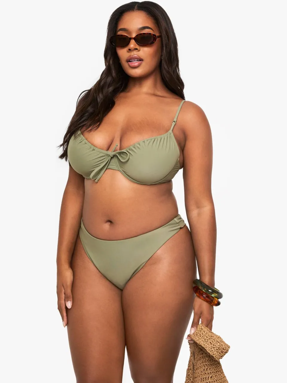 boohoo Dames Plus Swimwear Essentials Bikini Top met beugels Kaki