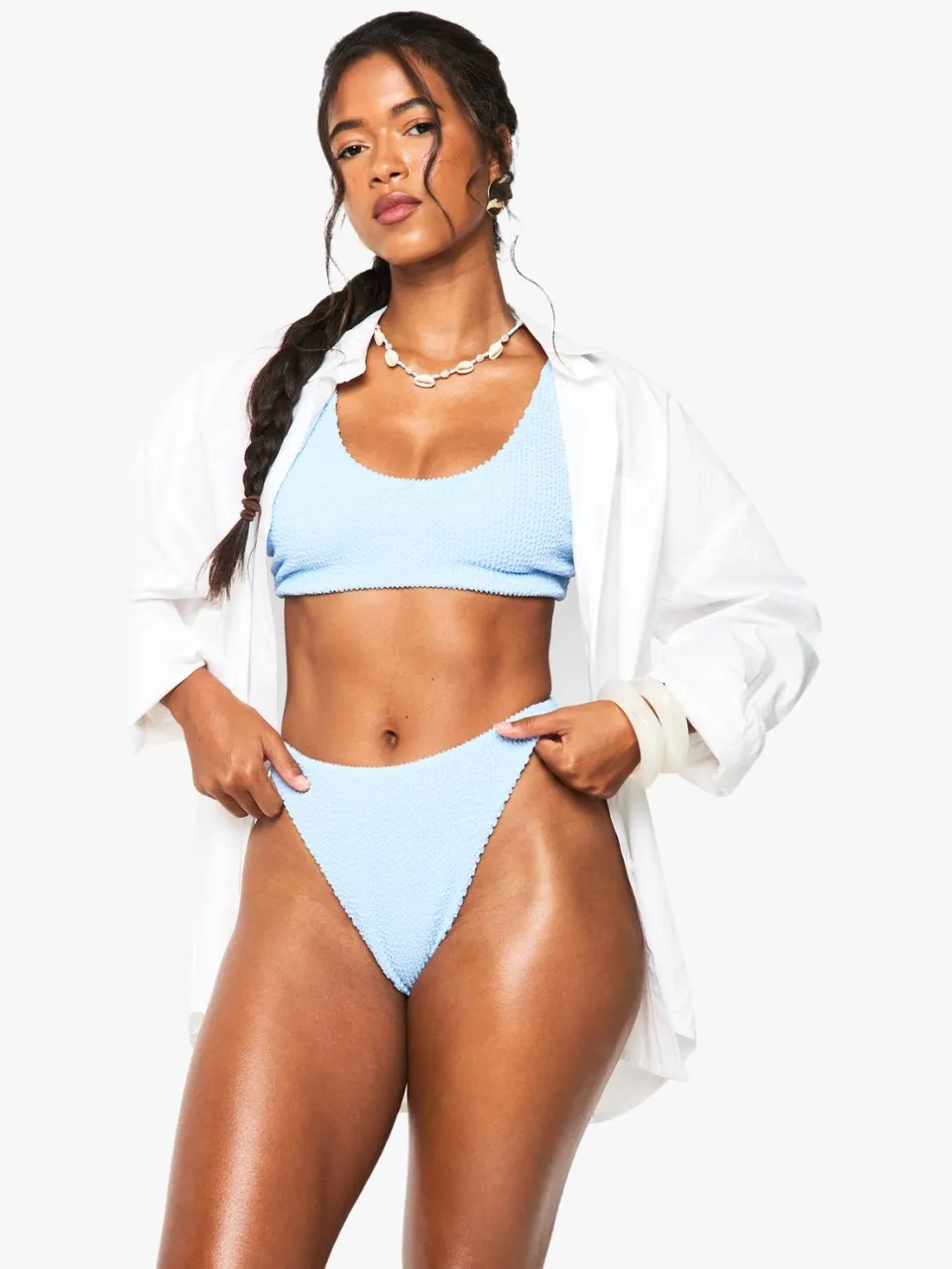 boohoo Dames Crinkle Scoop Bikini Top poederblauw, foto 3