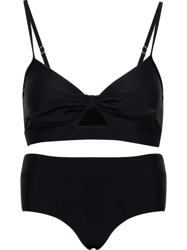 La V Bikini hipster broekje en top met strik - Zwart 152-158