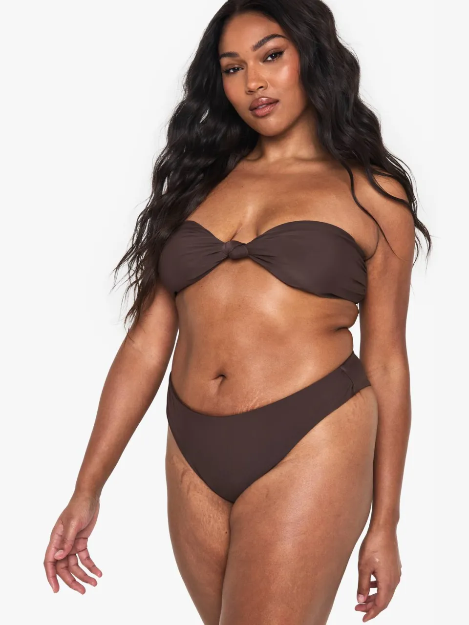 boohoo Dames Plus Swimwear Essentials High Waist Brief chocoladebruin, foto 2