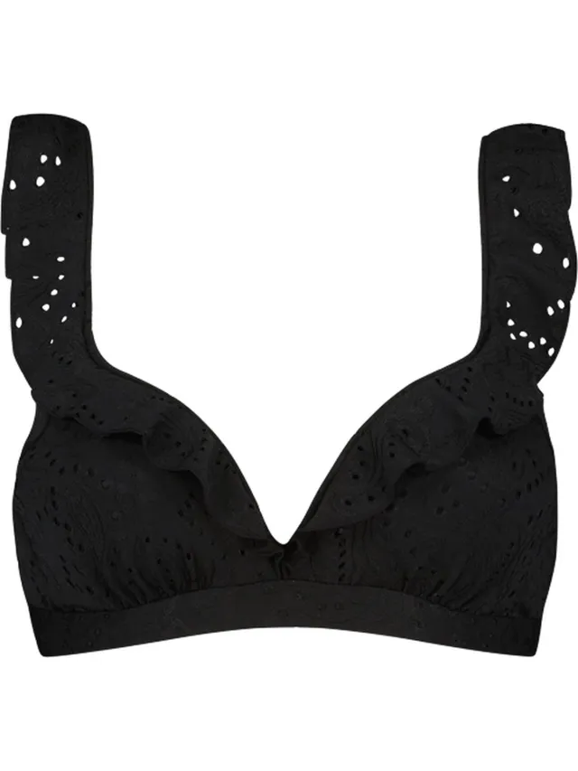 Beachlife Black Embroidery ruffle bikinitop met voorgevormde cups en beugel - dames Zwart
