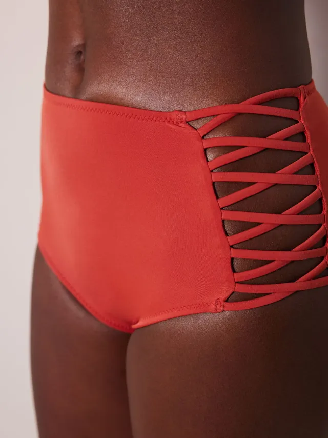 Penti Hoogzwaist Cut-Out Bikini Shorts Donkerrood