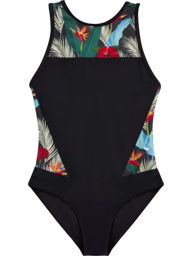 La V Badpak met racerback- Tropical flowers 152-158 Multicolor