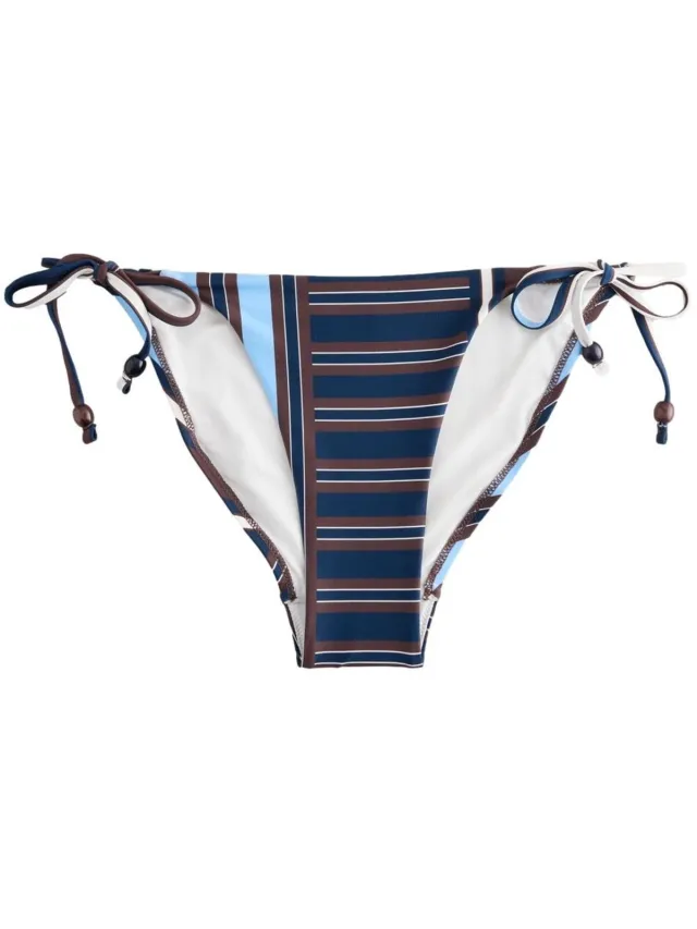 Next Dames - Bikinislip met strik opzij - Blauw Blue/Brown Stripe
