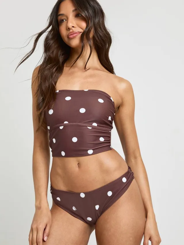 boohoo Dames Polkadot Tankini Bikinitop En Hoge Pijp Bikinibroekje chocoladebruin, foto 3
