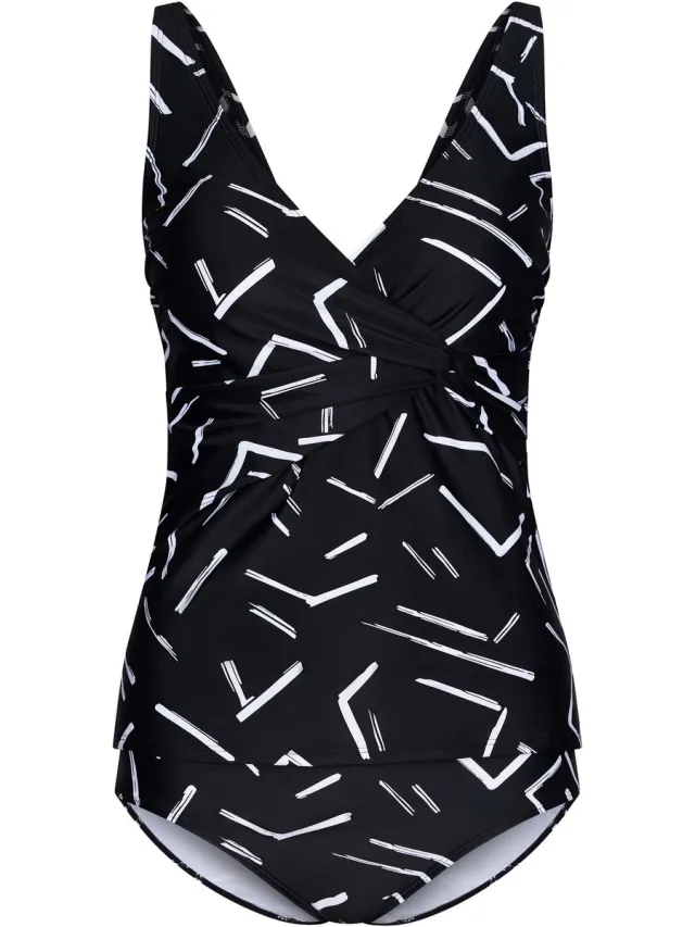 Pastunette Dames Tankini Pastunette - White Stripes - Zwart