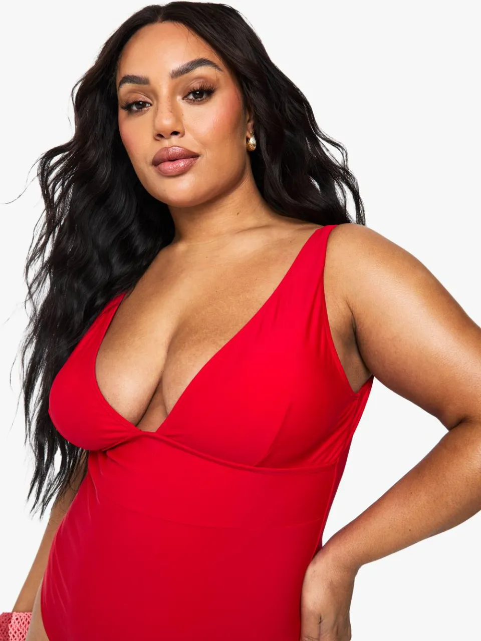 boohoo Dames Badpak met buikcontrole en diepe V-hals rood, foto 3