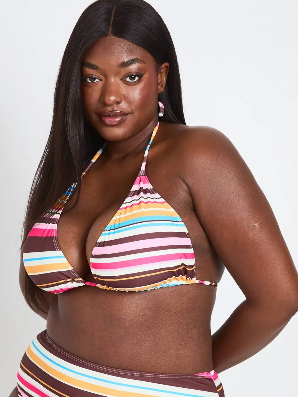 boohoo Dames Plus Gestreepte Top & Hoge Taille Bikini multicolor, foto 3